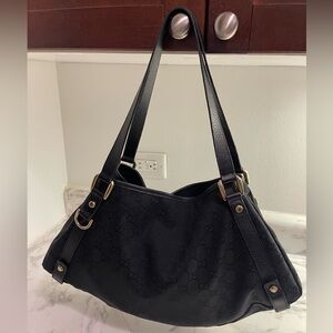 Gucci Abbey Black Canvas Leather Tote Bag